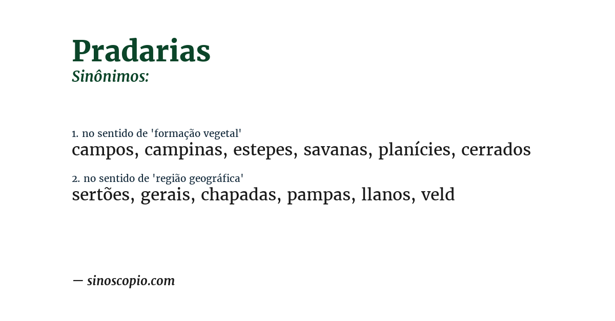 Sinônimo de pradarias