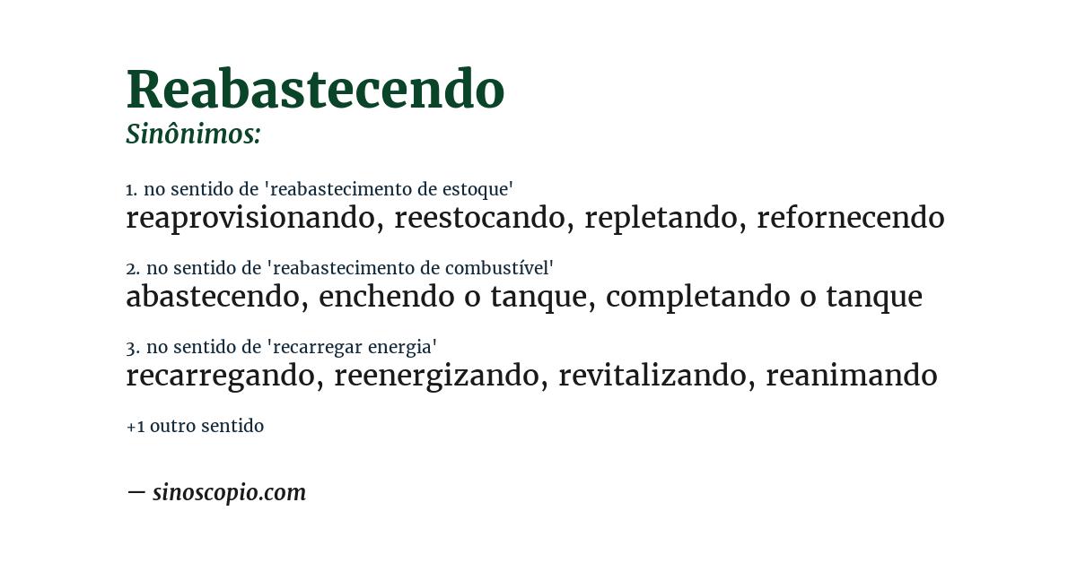 Sinônimo de reabastecendo