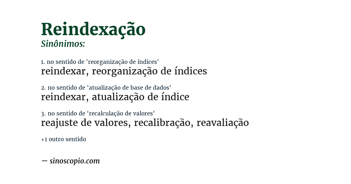 Sinônimo de reindexação