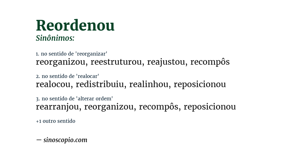 Sinônimo de reordenou