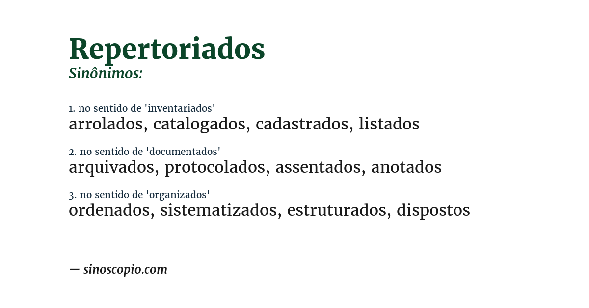 Sinônimo de repertoriados