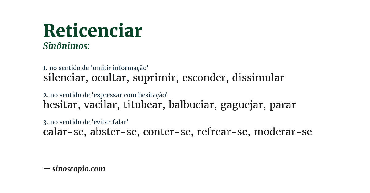 Sinônimo de reticenciar