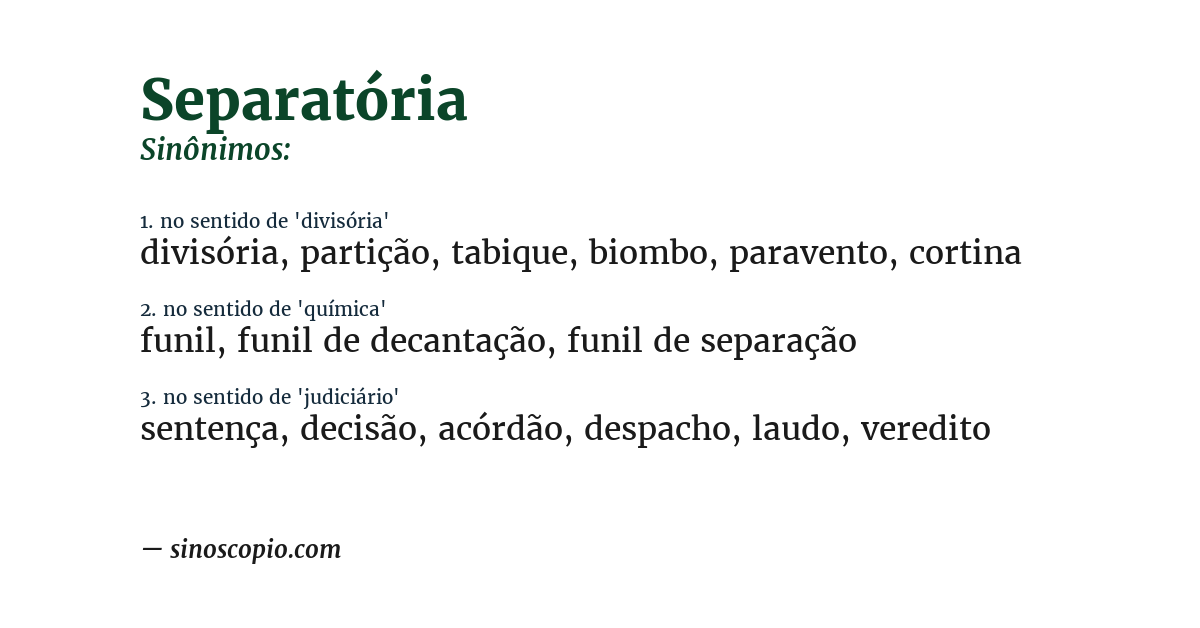 Sinônimo de separatória