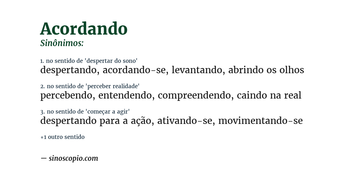 Sinônimo de acordando