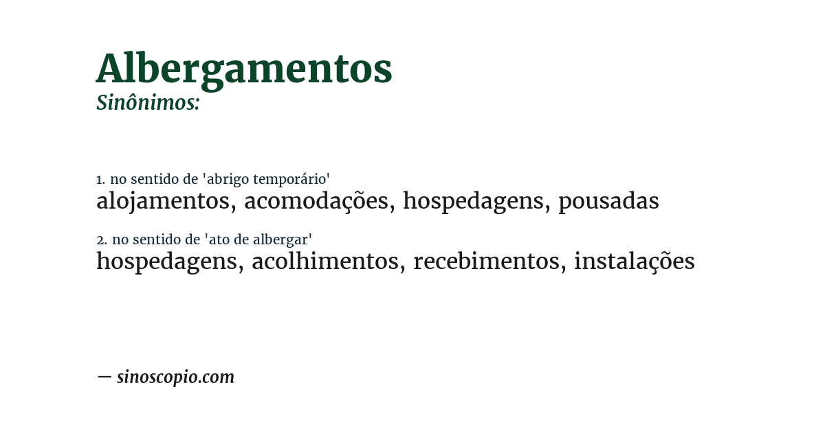 Sinônimo de albergamentos