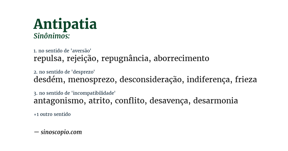 Sinônimo de antipatia