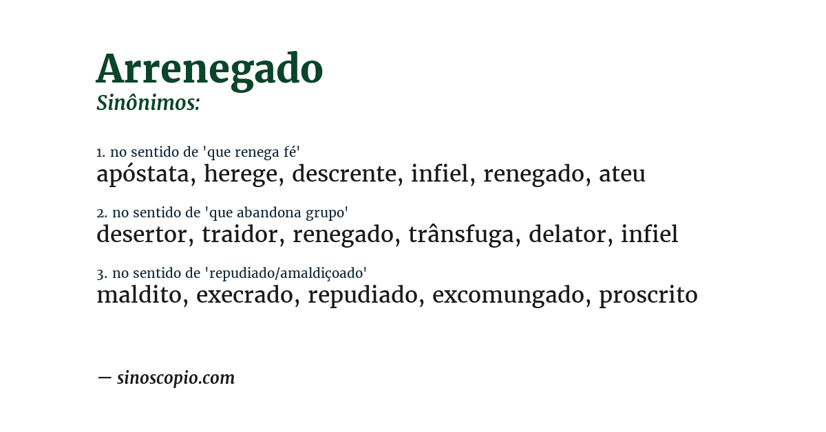 Sinônimo de arrenegado