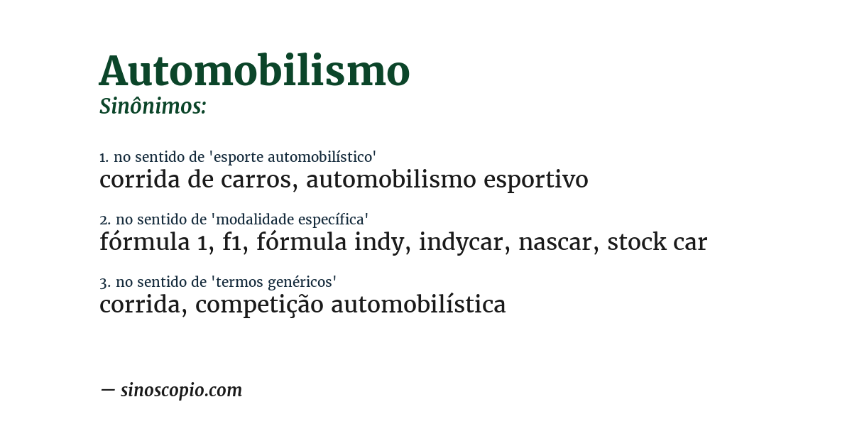 Sinônimo de automobilismo