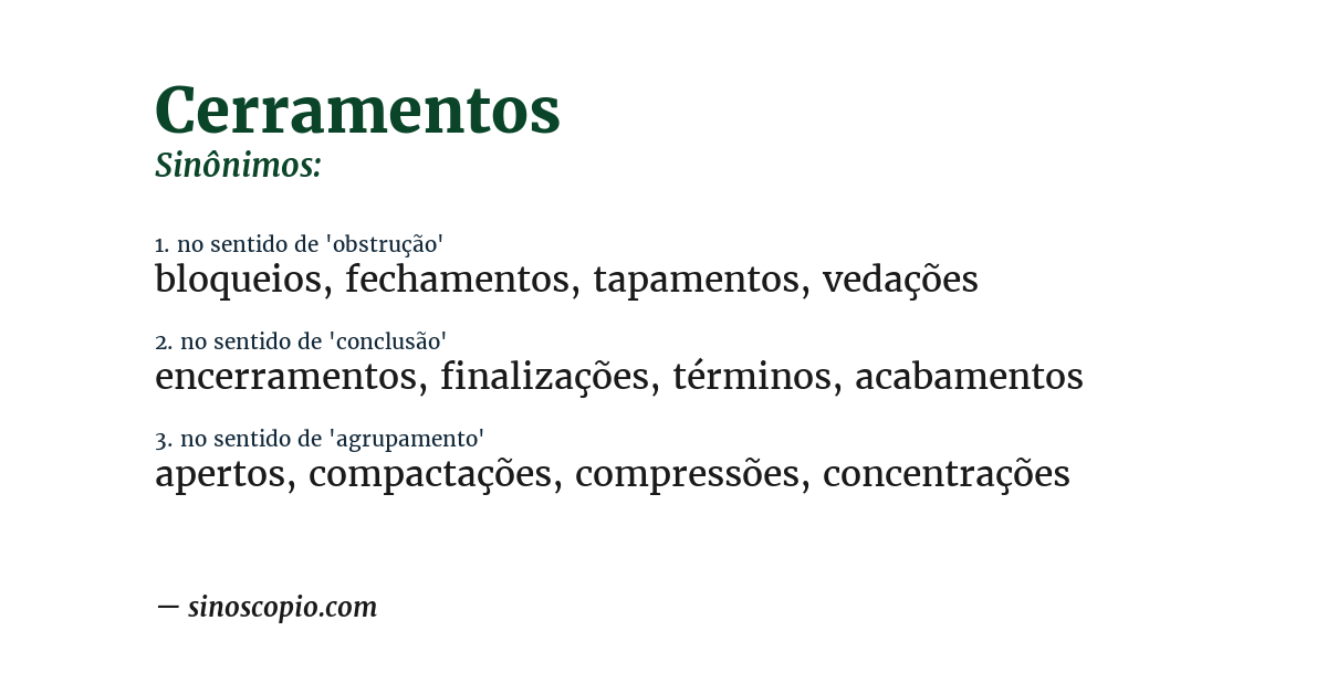 Sinônimo de cerramentos