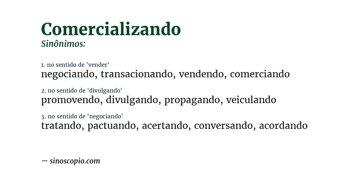 Sinônimo de comercializando