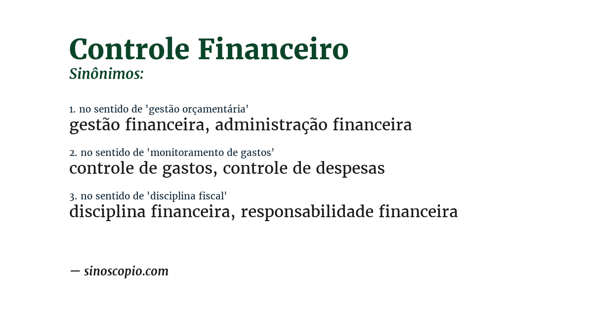 Sinônimo de controle financeiro