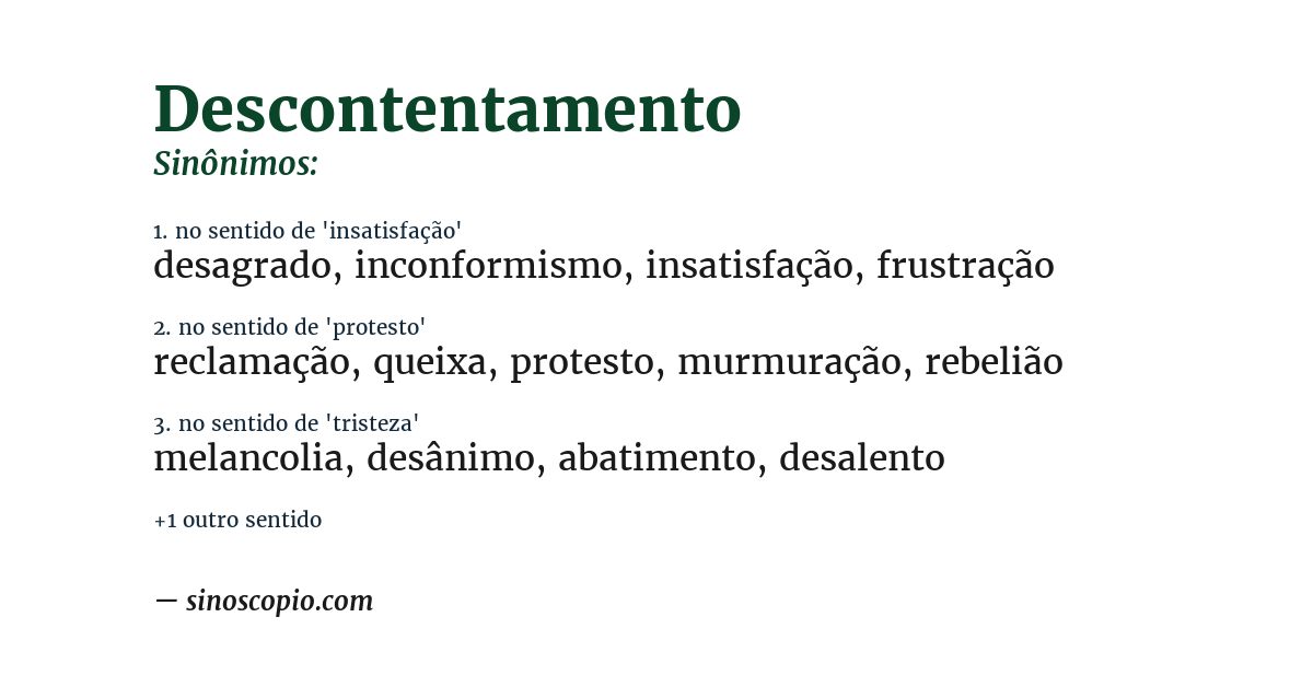 Sinônimo de descontentamento