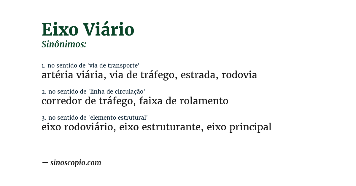 Sinônimo de eixo viário