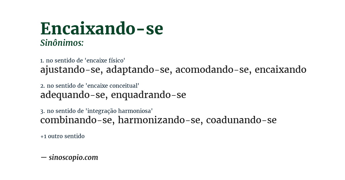 Sinônimo de encaixando-se