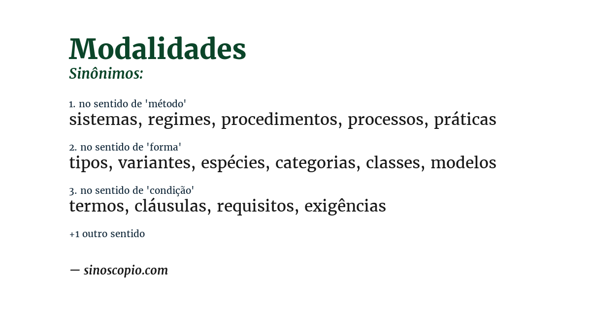 Sinônimo de modalidades