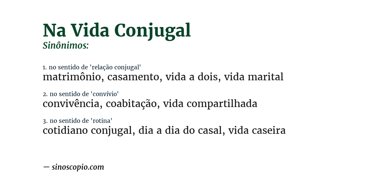 Sinônimo de na vida conjugal