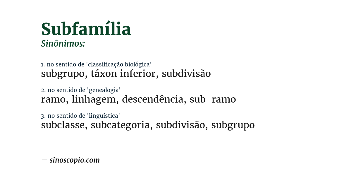 Sinônimo de subfamília