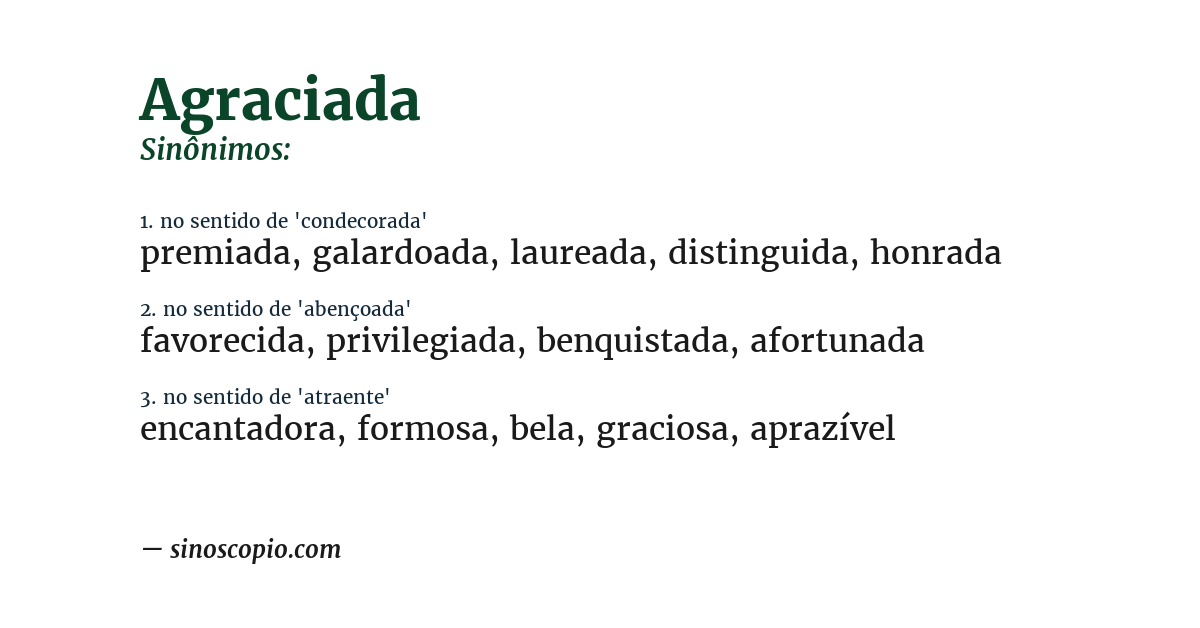 Sinônimo de agraciada