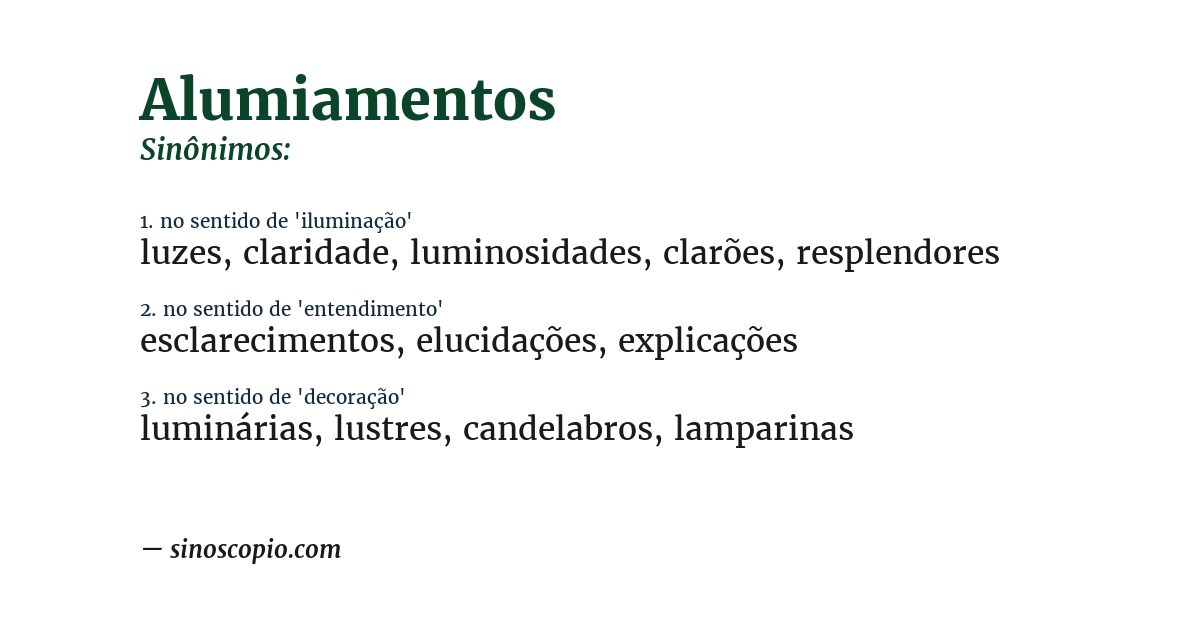 Sinônimo de alumiamentos