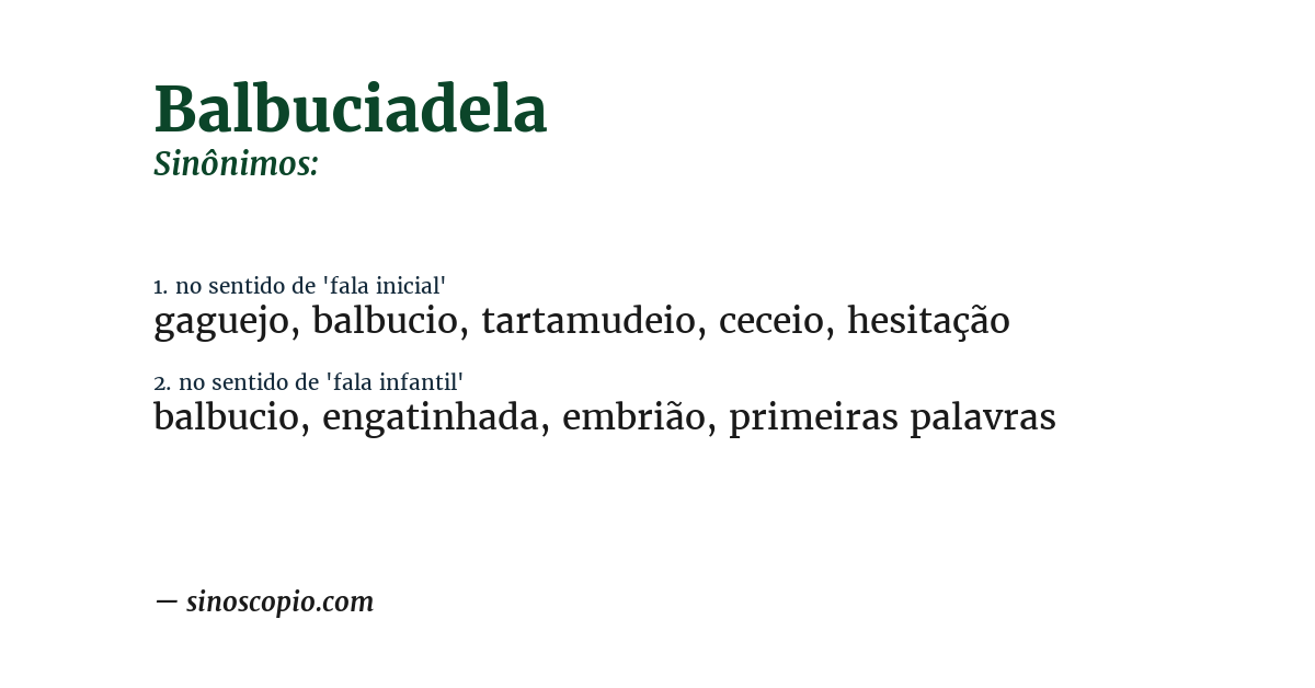 Sinônimo de balbuciadela