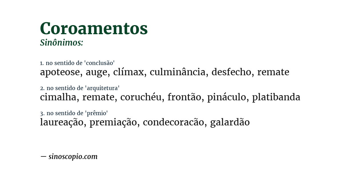 Sinônimo de coroamentos