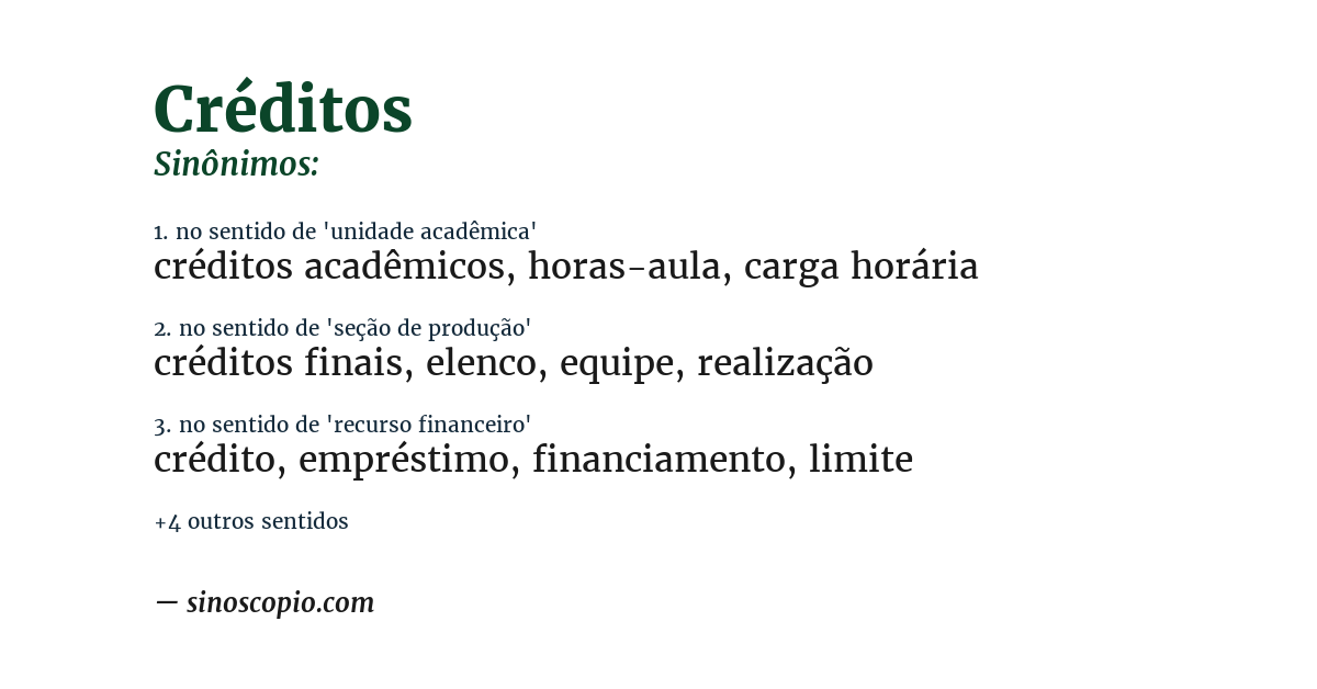 Sinônimo de créditos