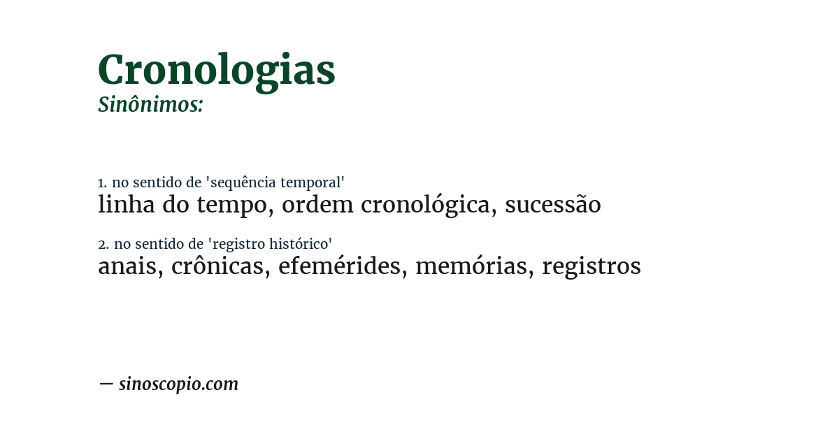 Sinônimo de cronologias