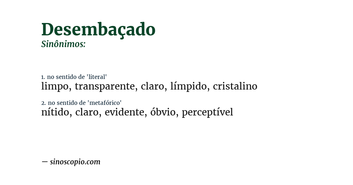 Sinônimo de desembaçado