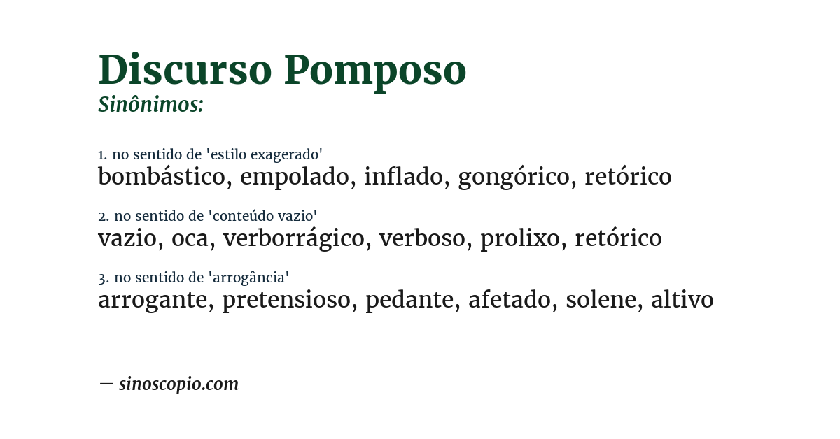 Sinônimo de discurso pomposo