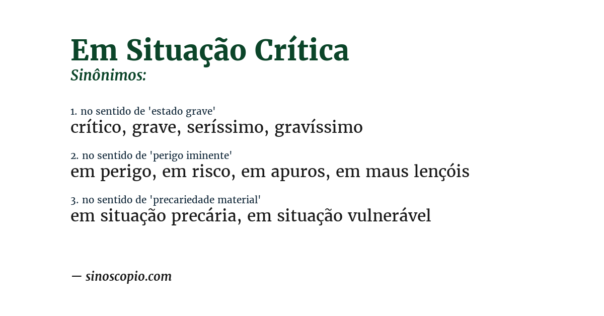 Sinônimo de em situação crítica