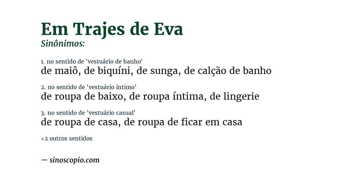 Sinônimo de em trajes de eva