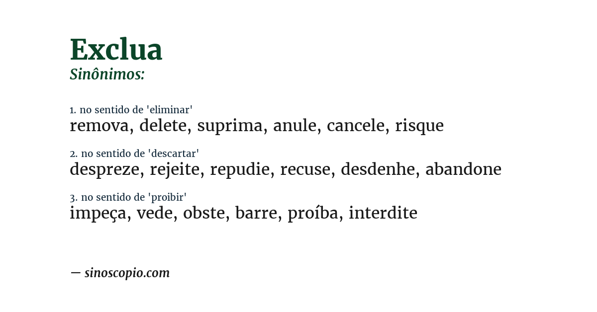 Sinônimo de exclua