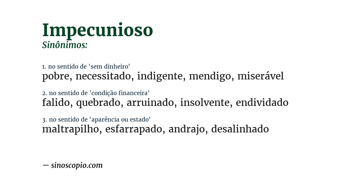 Sinônimo de impecunioso