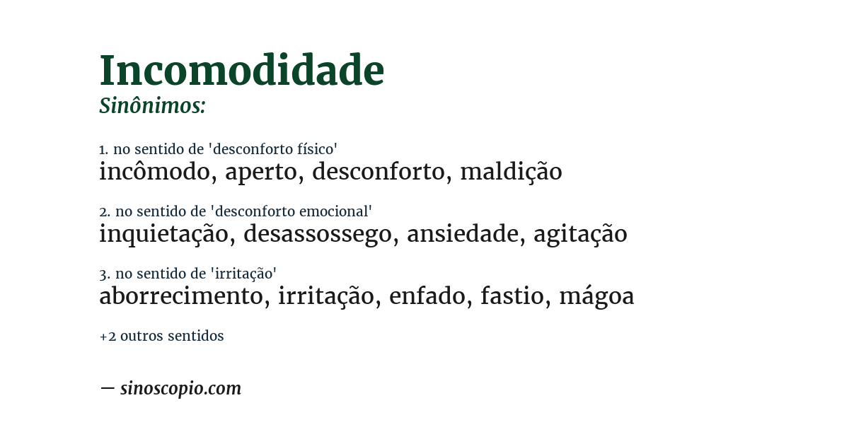 Sinônimo de incomodidade