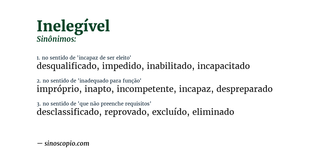 Sinônimo de inelegível
