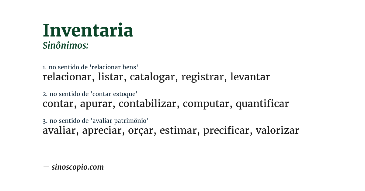 Sinônimo de inventaria