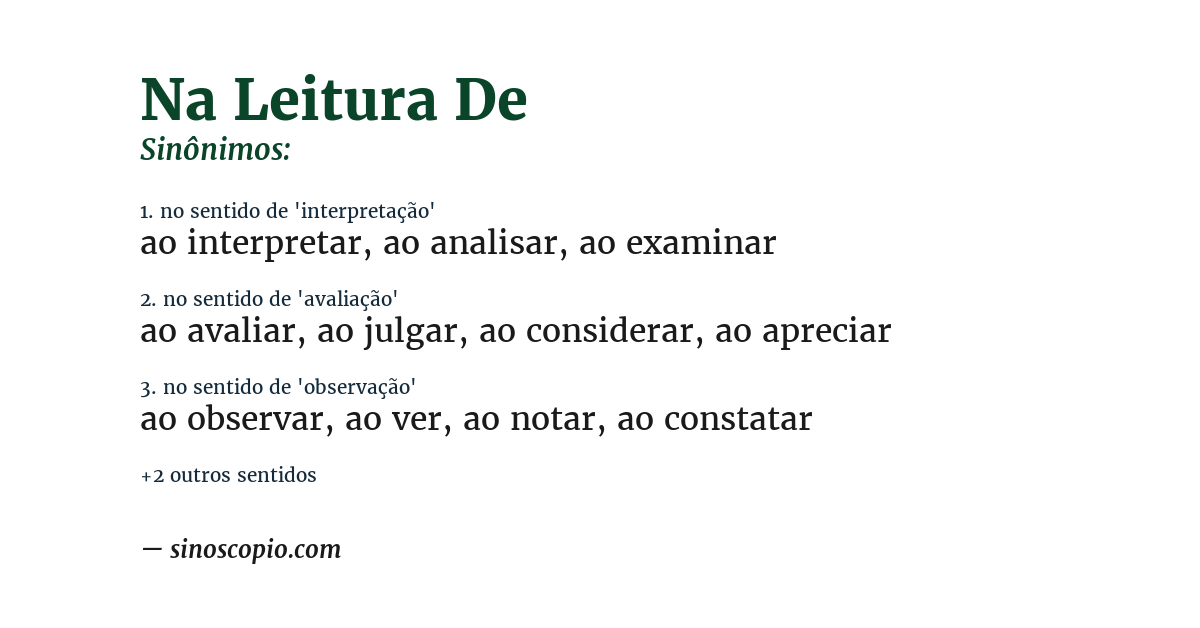 Sinônimo de na leitura de