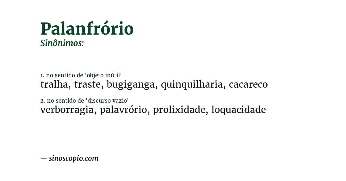 Sinônimo de palanfrório