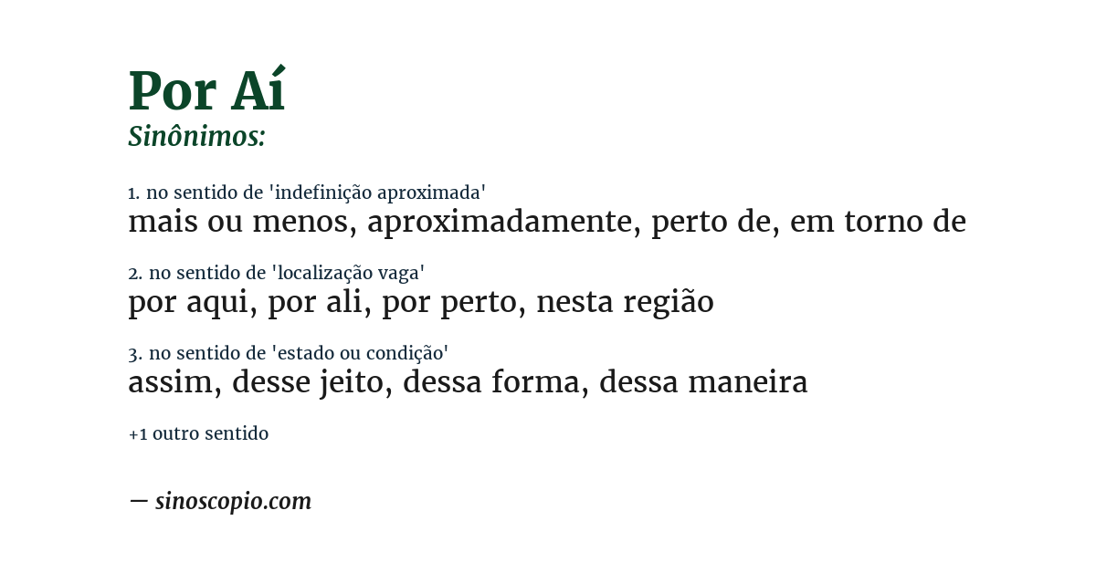 Sinônimo de por aí