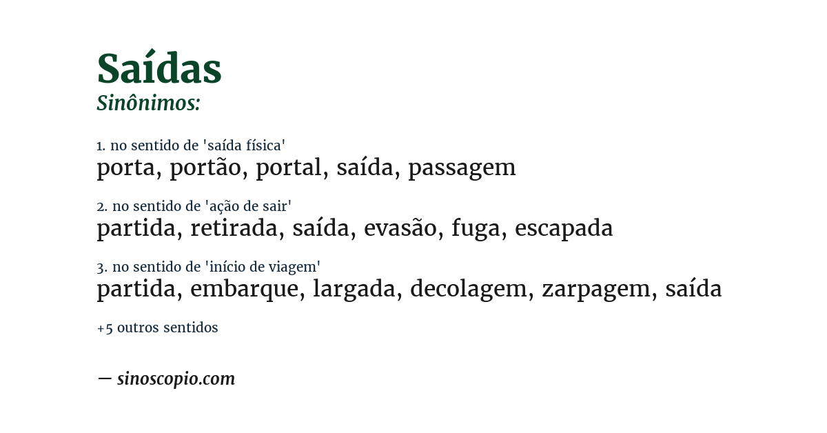 Sinônimo de saídas