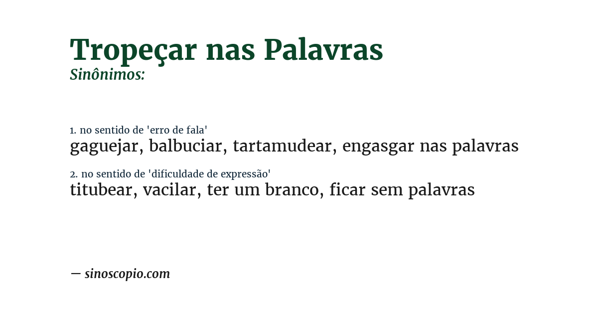 Sinônimo de tropeçar nas palavras