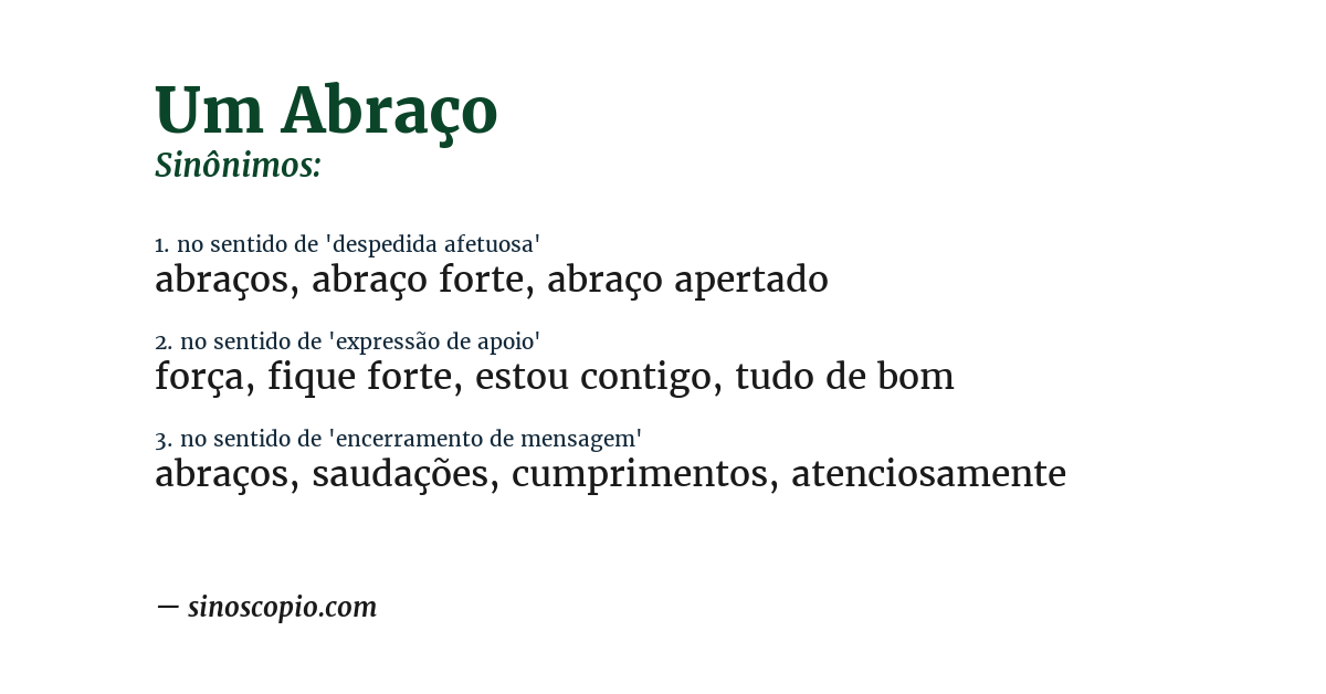 Sinônimo de um abraço