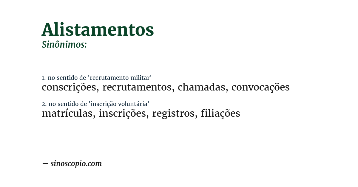 Sinônimo de alistamentos