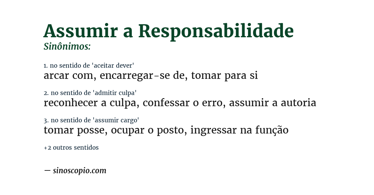 Sinônimo de assumir a responsabilidade