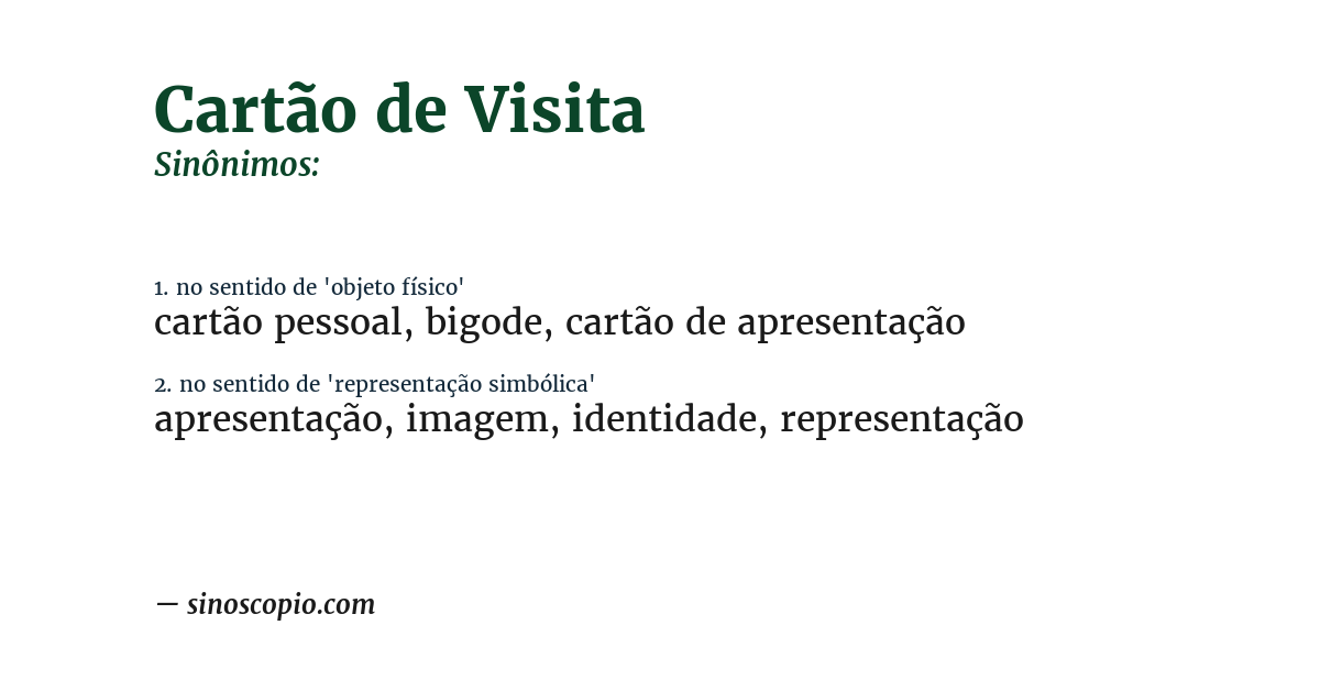 Sinônimo de cartão de visita