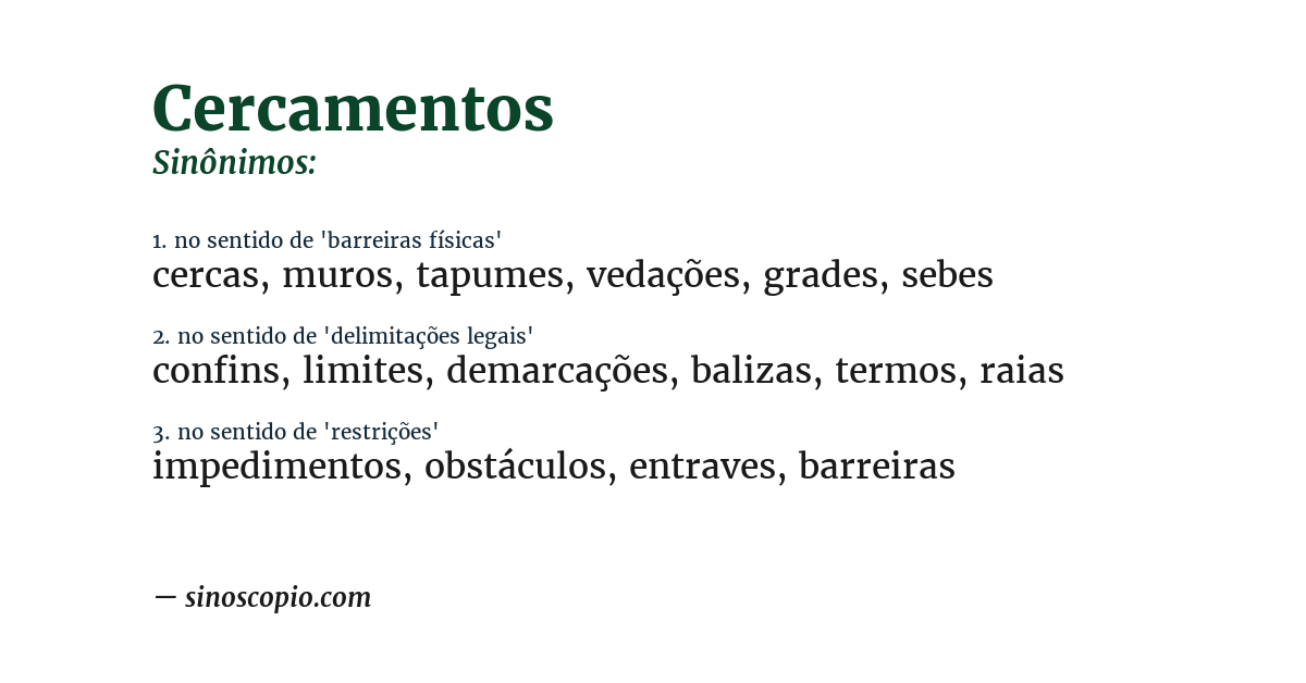 Sinônimo de cercamentos