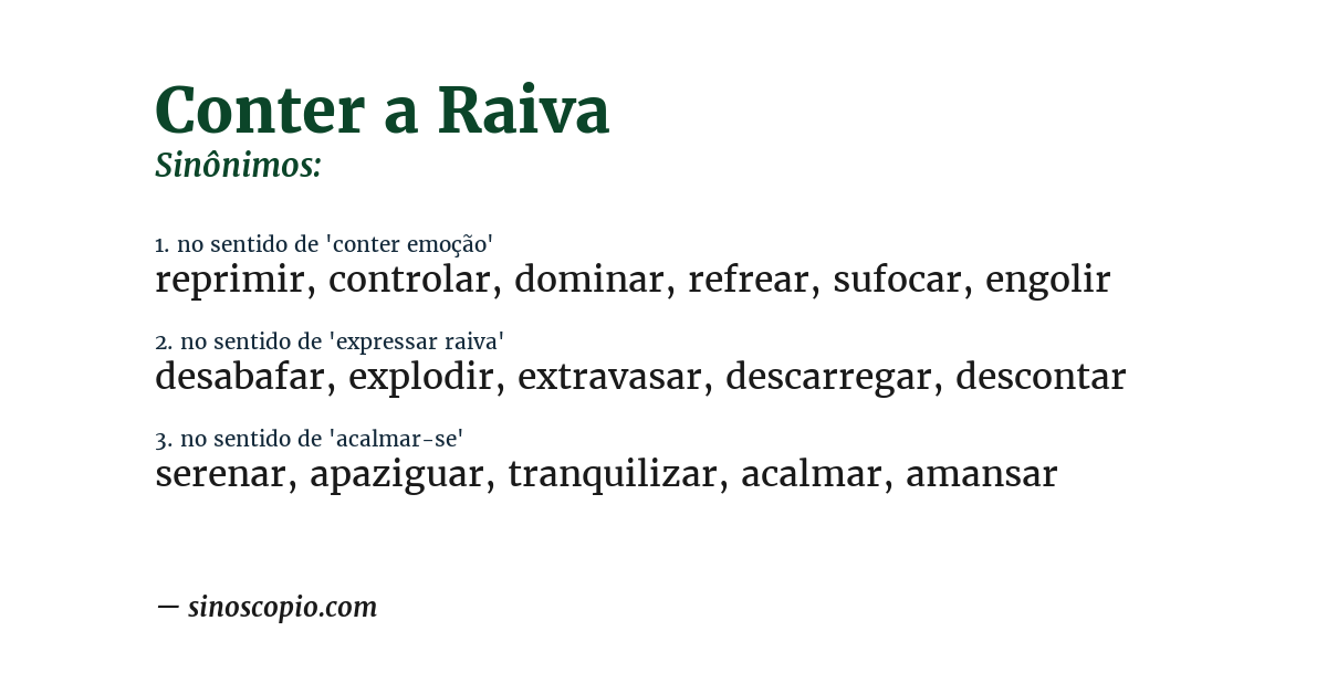 Sinônimo de conter a raiva
