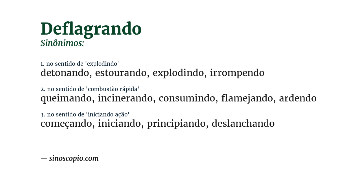 Sinônimo de deflagrando