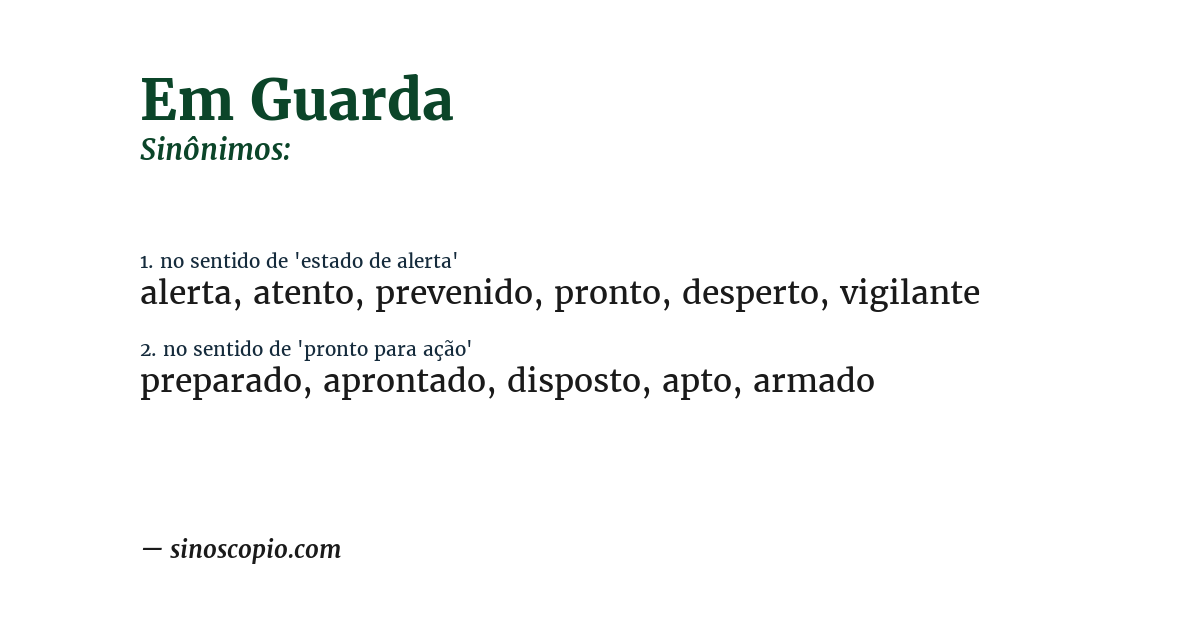 Sinônimo de em guarda