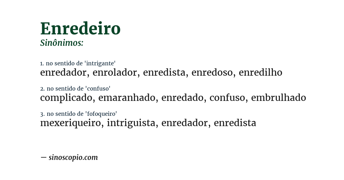 Sinônimo de enredeiro